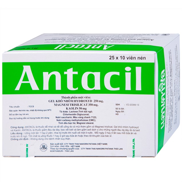 Thuốc Antacil Nakorn hỗ trợ điều trị bệnh loét dạ dày, tá tràng (25 vỉ x 10 viên)