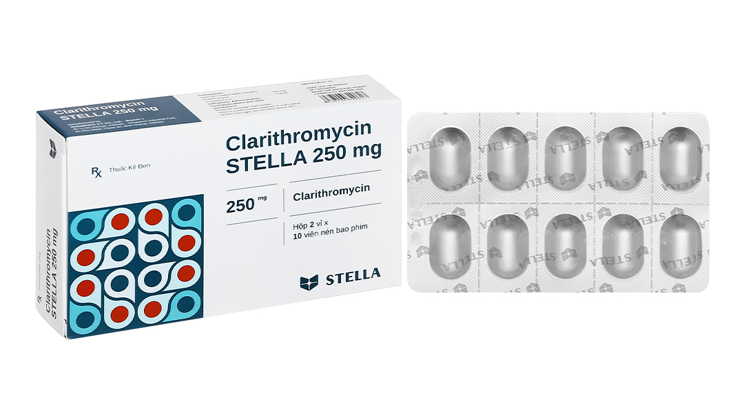Clarithromycin Stella 250mg  (2 vỉ x 10 viên)