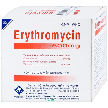 Thuốc Erythromycin 500mg Vidipha  (10 vỉ x 10 viên)