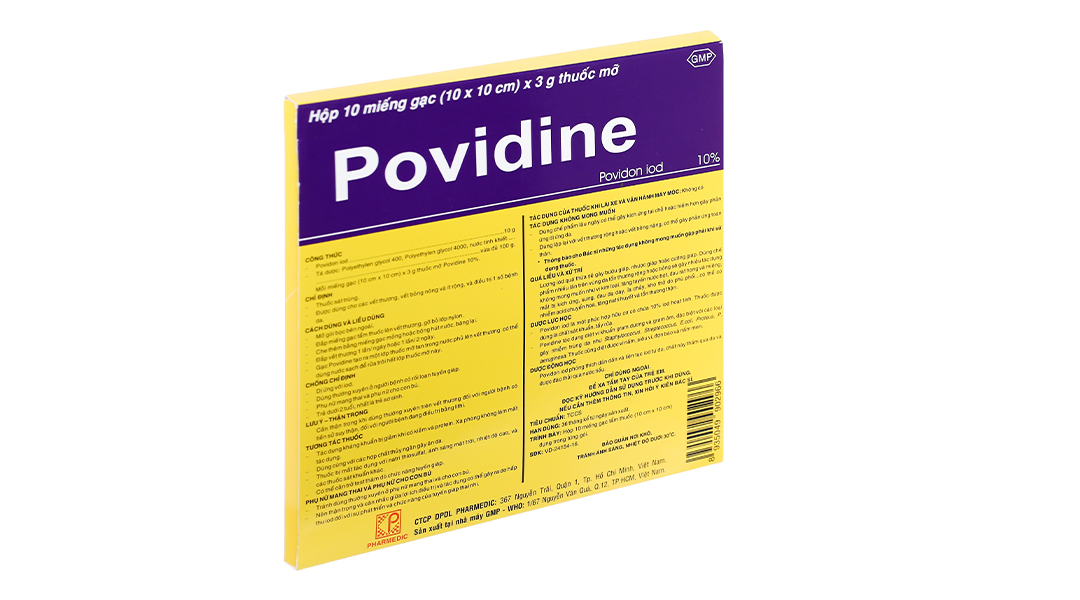 Gạc Povidine iodine 10%  (hộp 10 miếng)