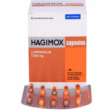 Thuốc Hagimox Capsules 500mg ( đỏ cam) DHG  (10 vỉ x 10 viên)