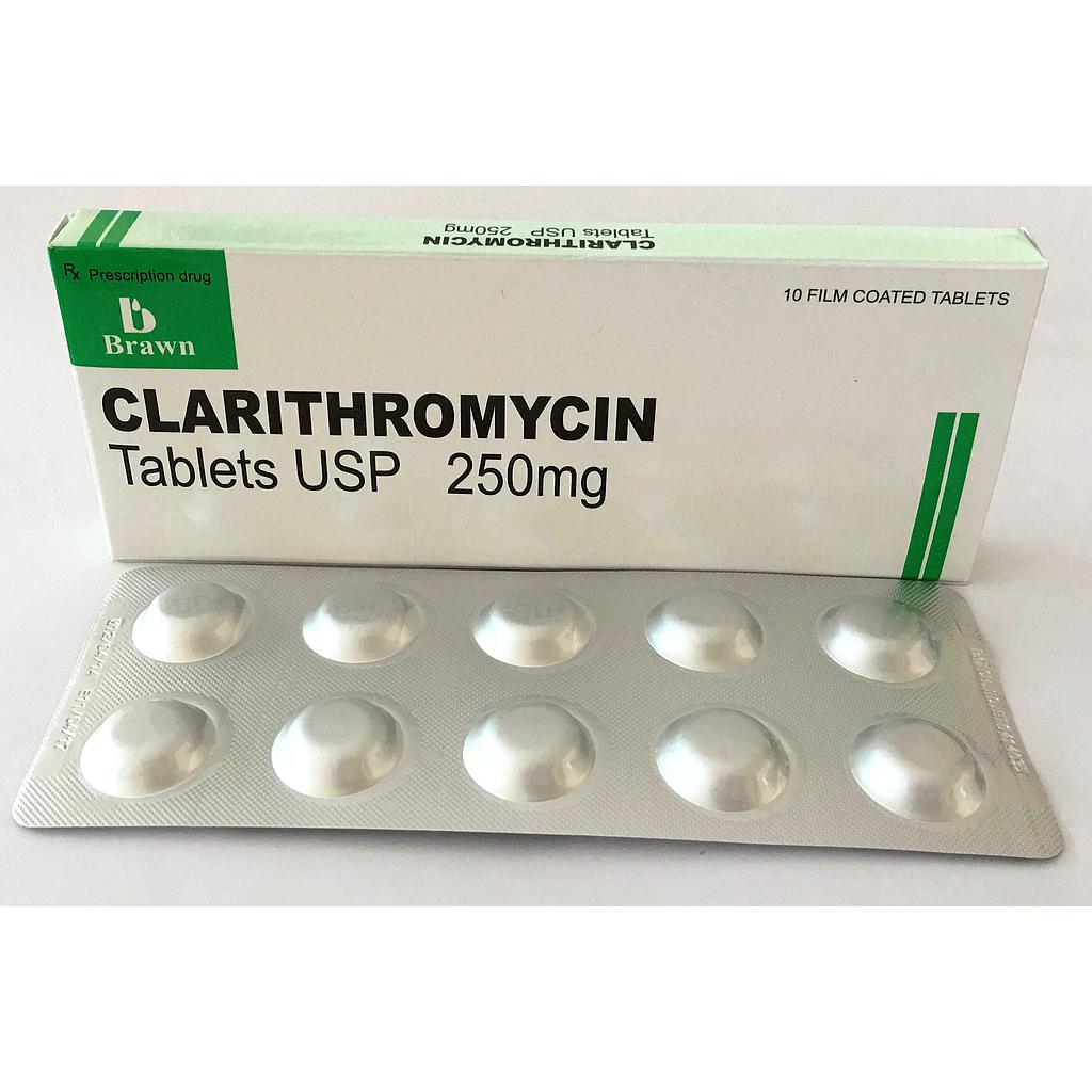 Clarithromycin 250mg hộp 10 viên nén Brawn Ấn Độ
