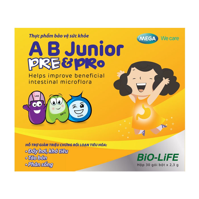 Bột men vi sinh hỗ trợ hệ tiêu hóa AB Junior Pre & Pro (30 gói x 2.3g/hộp)