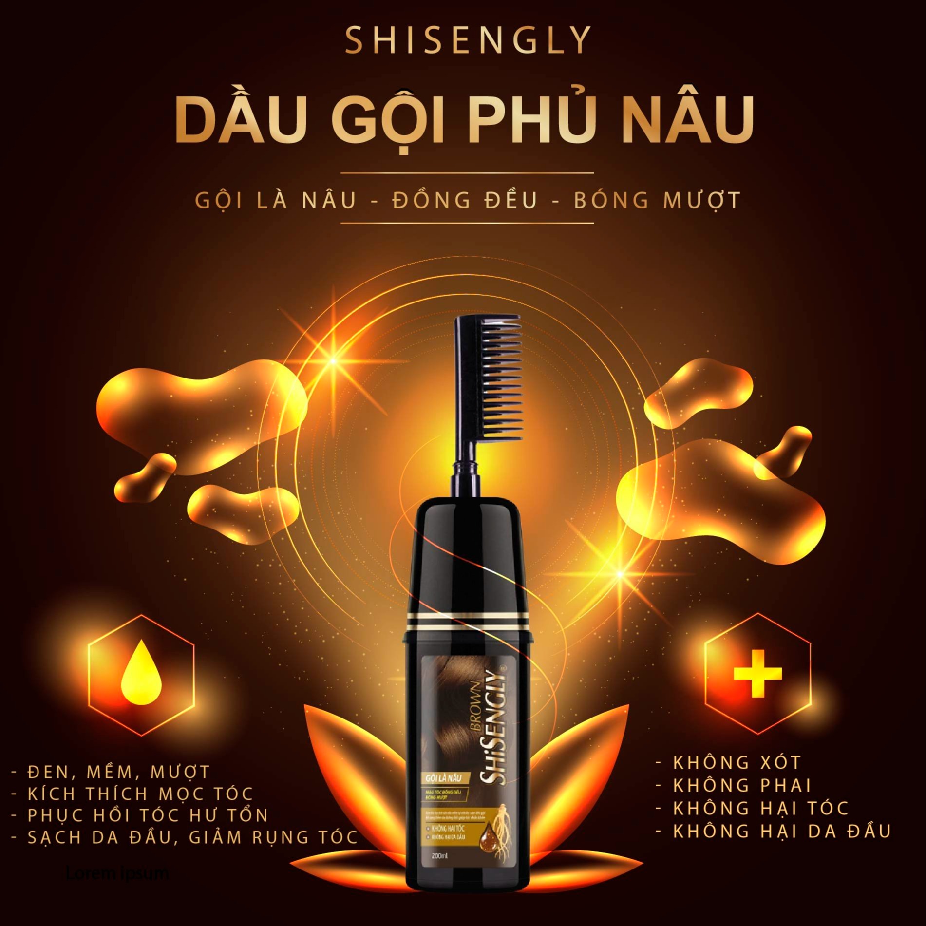 Dầu gội lược nhuộm nâu SHISENGLY 200ml
