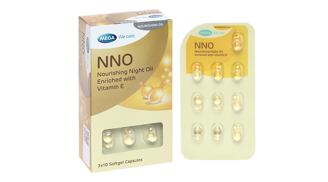 Dầu dưỡng da ban đêm NNO Nourishing Night Oil MEGA We care giữ ẩm, ngừa vết nhăn, đốm nâu (3 vỉ x 10 viên)