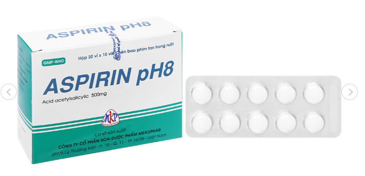 Aspirin pH8 500mg giảm đau, kháng viêm, hạ sốt (20 vỉ x 10 viên)