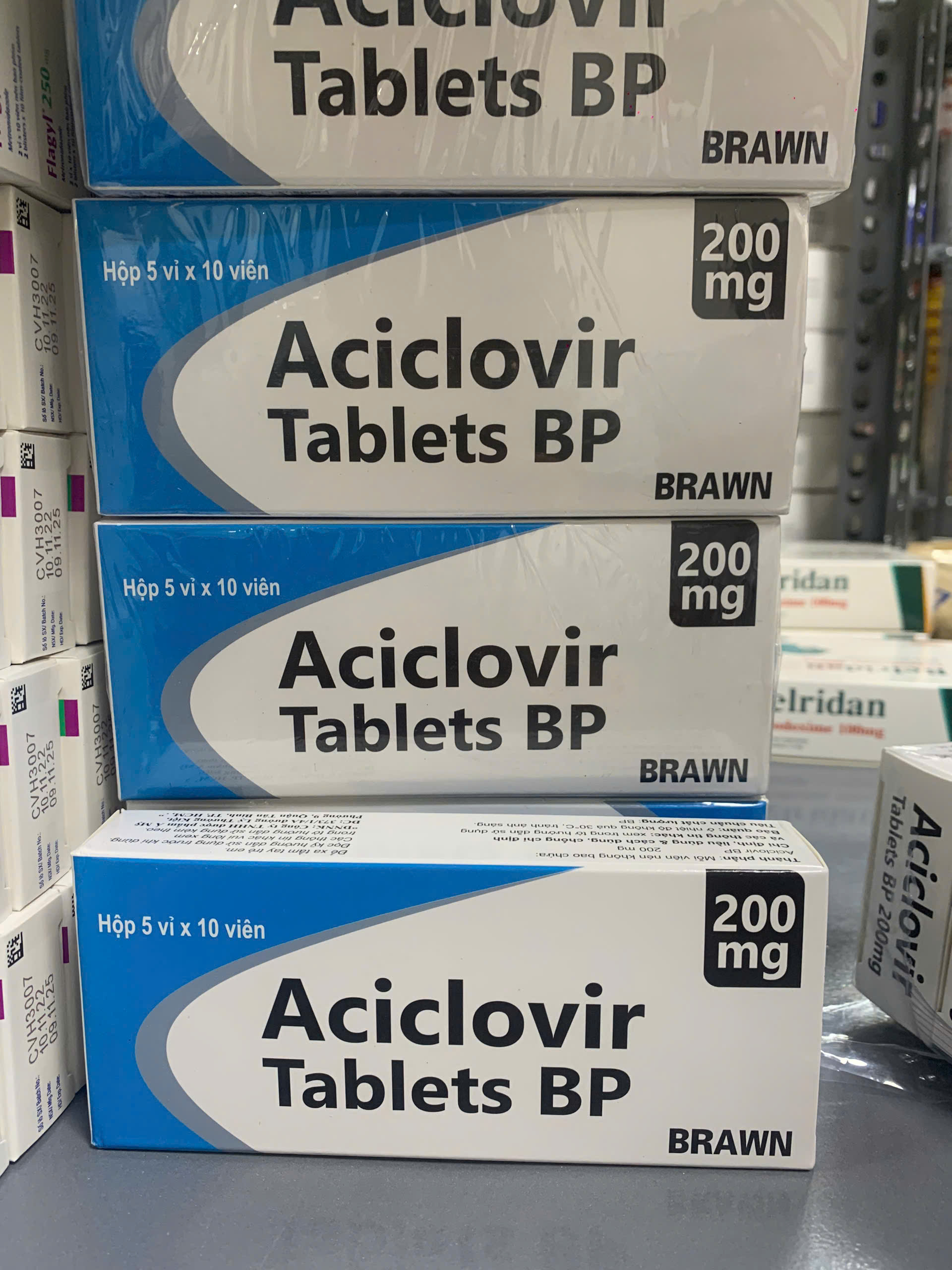 Aciclovir 200mg hộp 5 vỉ x 10 viên Brawn viên nén Ấn Độ