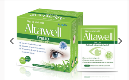 Gạc vệ sinh mắt Altawell Eyelid làm sạch và giảm các kích ứng mắt, bờ mi với chiết xuất trà xanh Hộp/20 gói