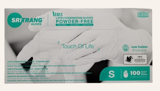 Găng tay cao su y tế latex không bột trắng Sri Trang Verve 5.8g, hộp 100 chiếc