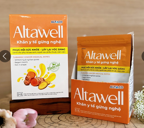 Altawell khăn lau gừng nghệ phục hồi sức khỏe Hộp/30 cái