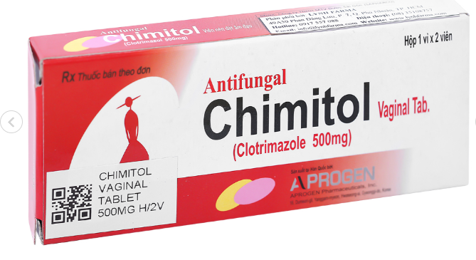 Viên đặt âm đạo Chimitol Vaginal Tab 500mg (1 vỉ x 2 viên)