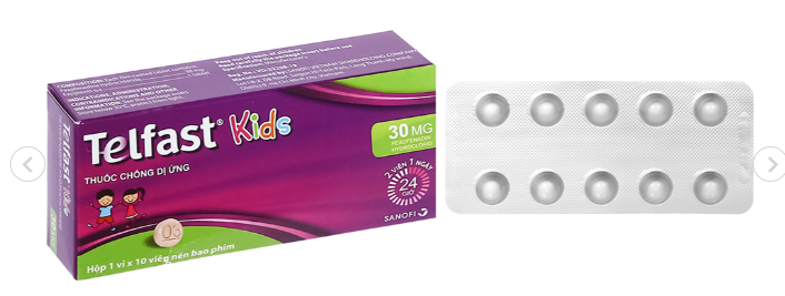 Telfast Kids 30mg trị viêm mũi dị ứng, mày đay cho bé (1 vỉ x 10 viên)