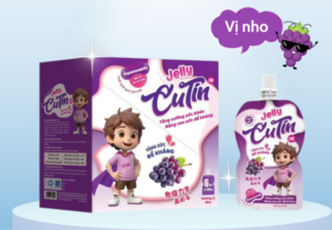 Thạch Ăn ngon Jelly Cutin vị Nho Hộp 6 túi x 125ml