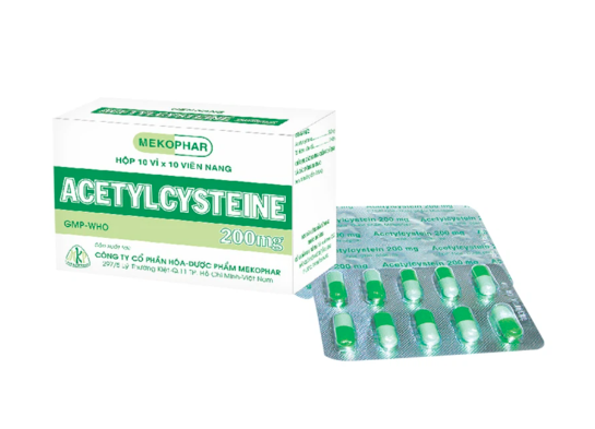 Thuốc Acetylcysteine 200mg Mekophar tiêu nhầy trong bệnh viêm phế quản (10 vỉ x 10 viên)