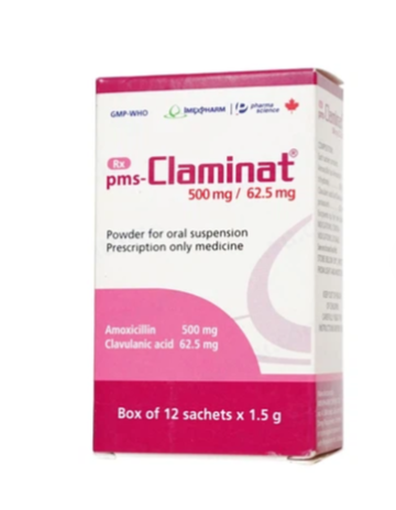 Thuốc bột pha hỗn dịch uống Claminat IMEXPHARM 500mg/62.5mg điều trị nhiễm khuẩn (12 gói)