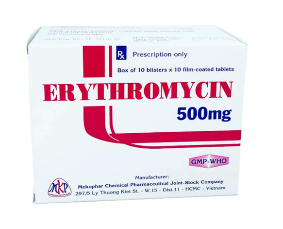Thuốc Erythromycin 500mg Mekophar điều trị nhiễm khuẩn (10 vỉ x 10 viên)