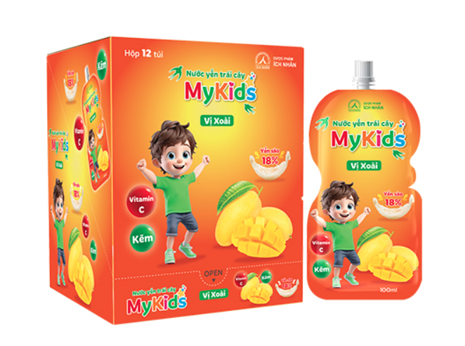 Nước Yến trái cây Mykids Hộp 12 gói vị xoài – Túi 100ml