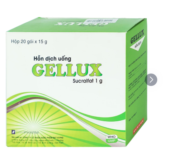Hỗn dịch uống Gellux 1g Davipharm điều trị ngắn ngày loét tá tràng, dạ dày lành tính (20 gói x 15g)