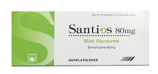 Thuốc trị đầy hơi, khó tiêu Santios 80mg hộp 10 vỉ x 10 viên