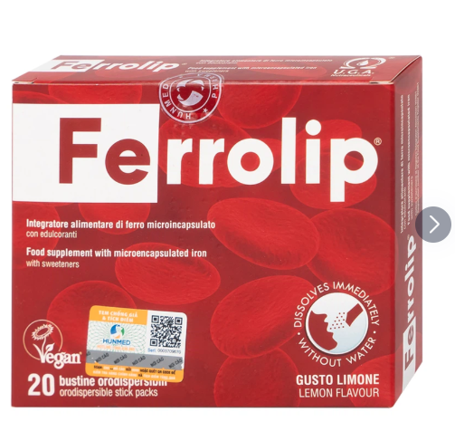 Sắt Ferrolip Uga hỗ trợ tạo hồng cầu, giúp giảm nguy cơ thiếu máu do thiếu sắt (20 gói)