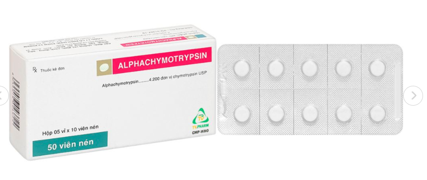 Alphachymotrypsin 4200 IU TV.Pharm giảm phù nề sau chấn thương, bỏng (5 vỉ x 10 viên)
