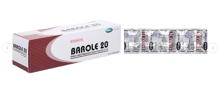 Barole 20 trị viêm loét do trào ngược dạ dày, thực quản (10 vỉ x 10 viên)