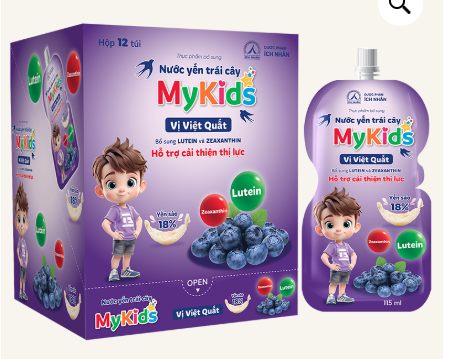 Nước Yến trái cây Mykids Hộp 12 gói vị việt quất – Túi 100ml
