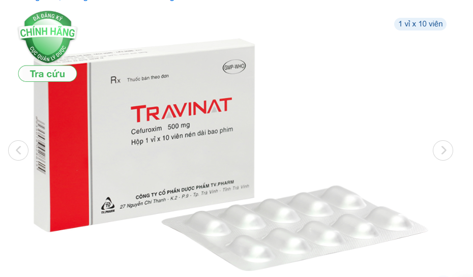 Travinat 500mg trị nhiễm khuẩn (1 vỉ x 10 viên)- Trà Vinh