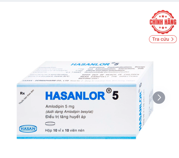 Thuốc Hasanlor 5 Hasan điều trị tăng huyết áp, đau thắt ngực (10 vỉ x 10 viên)