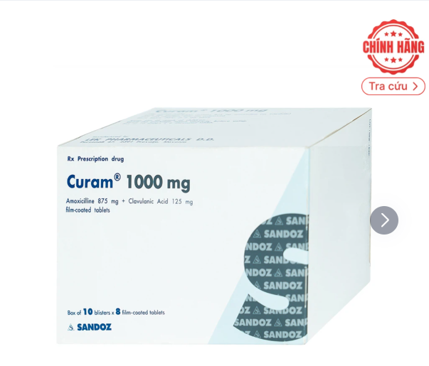 Thuốc Curam 1000mg Sandoz điều trị nhiễm khuẩn (10 vỉ x 8 viên)