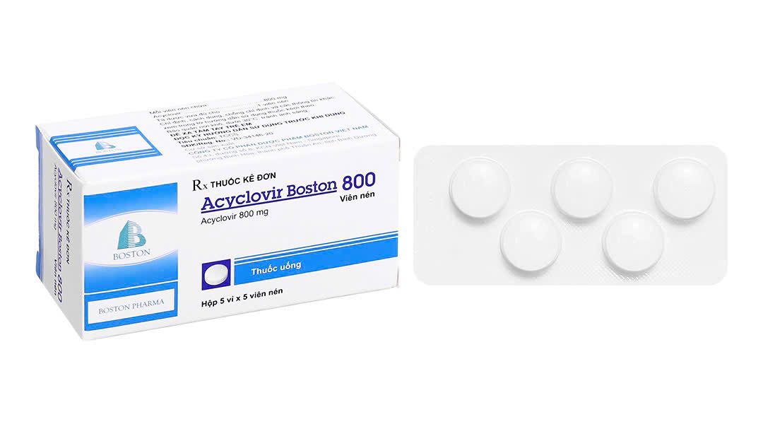 Acyclovir Boston 800 phòng ngừa và trị nhiễm virus (5 vỉ x 5 viên)