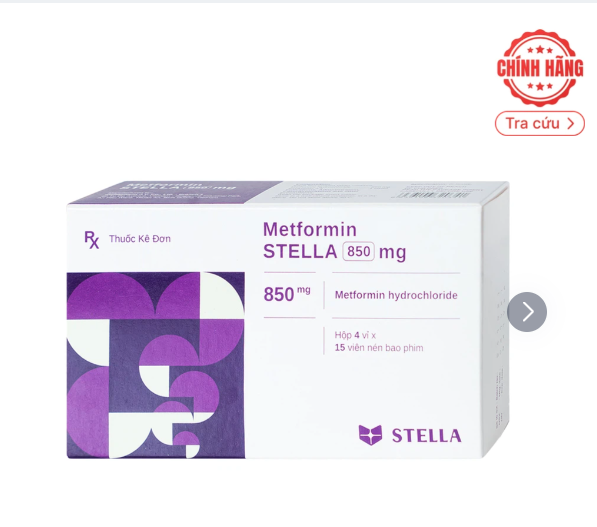Viên nén Metformin Stella 850mg điều trị bệnh đái tháo đường (4 vỉ x 15 viên)