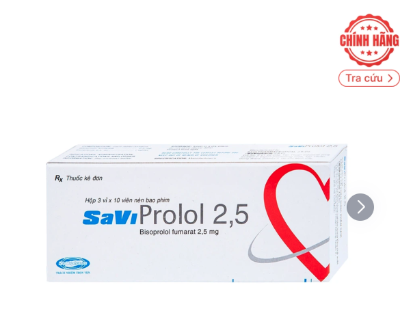 Thuốc SaViProlol 2,5 điều trị tăng huyết áp, đau thắt ngực (3 vỉ x 10 viên)