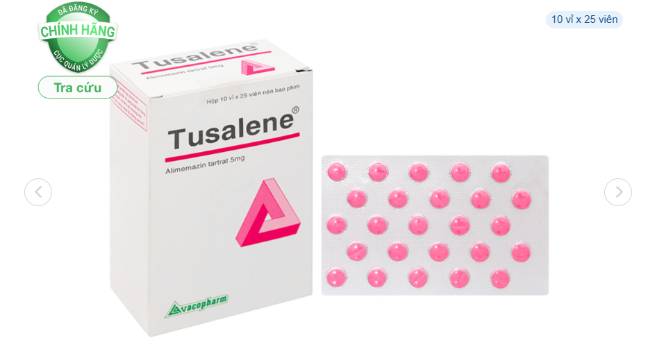 Tusalene(tehrralen) 5mg trị triệu chứng các dạng dị ứng, ho khan, mất ngủ (10 vỉ x 25 viên)