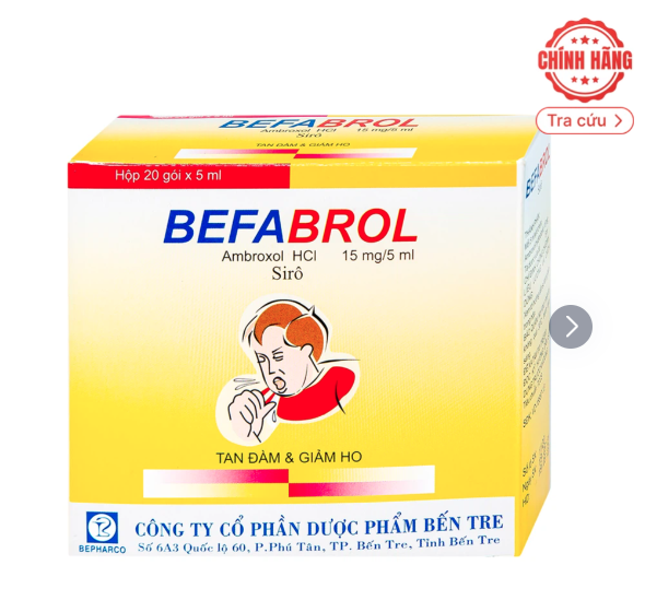 Siro Befabrol 15mg Bepharco tiêu chất nhầy đường hô hấp (20 gói x 5ml)
