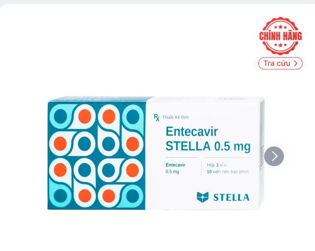 Thuốc Entecavir Stella 0.5mg điều trị viêm gan B mạn tính (3 vỉ x 10 viên)