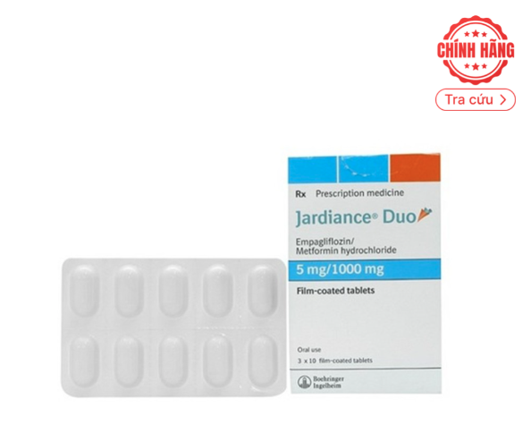 Viên nén Jardiance Duo 5mg/1000mg Boehringer điều trị đái tháo đường típ 2 (3 vỉ x 10 viên)