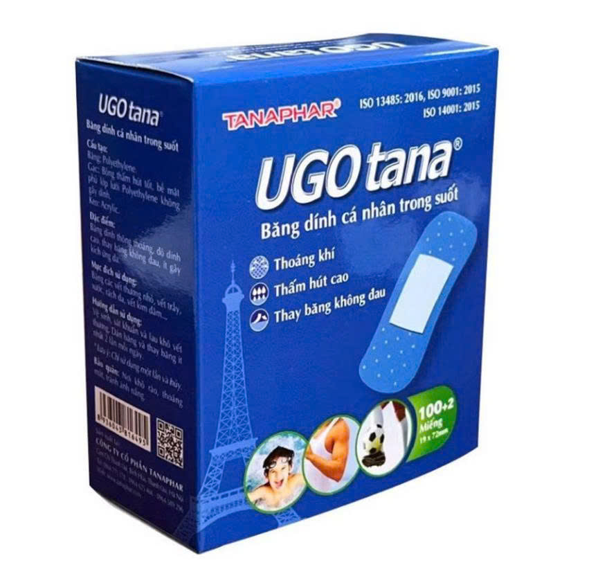 Băng dính cá nhân trong suốt UGOTANA 19 x 72mm hộp 102 miếng