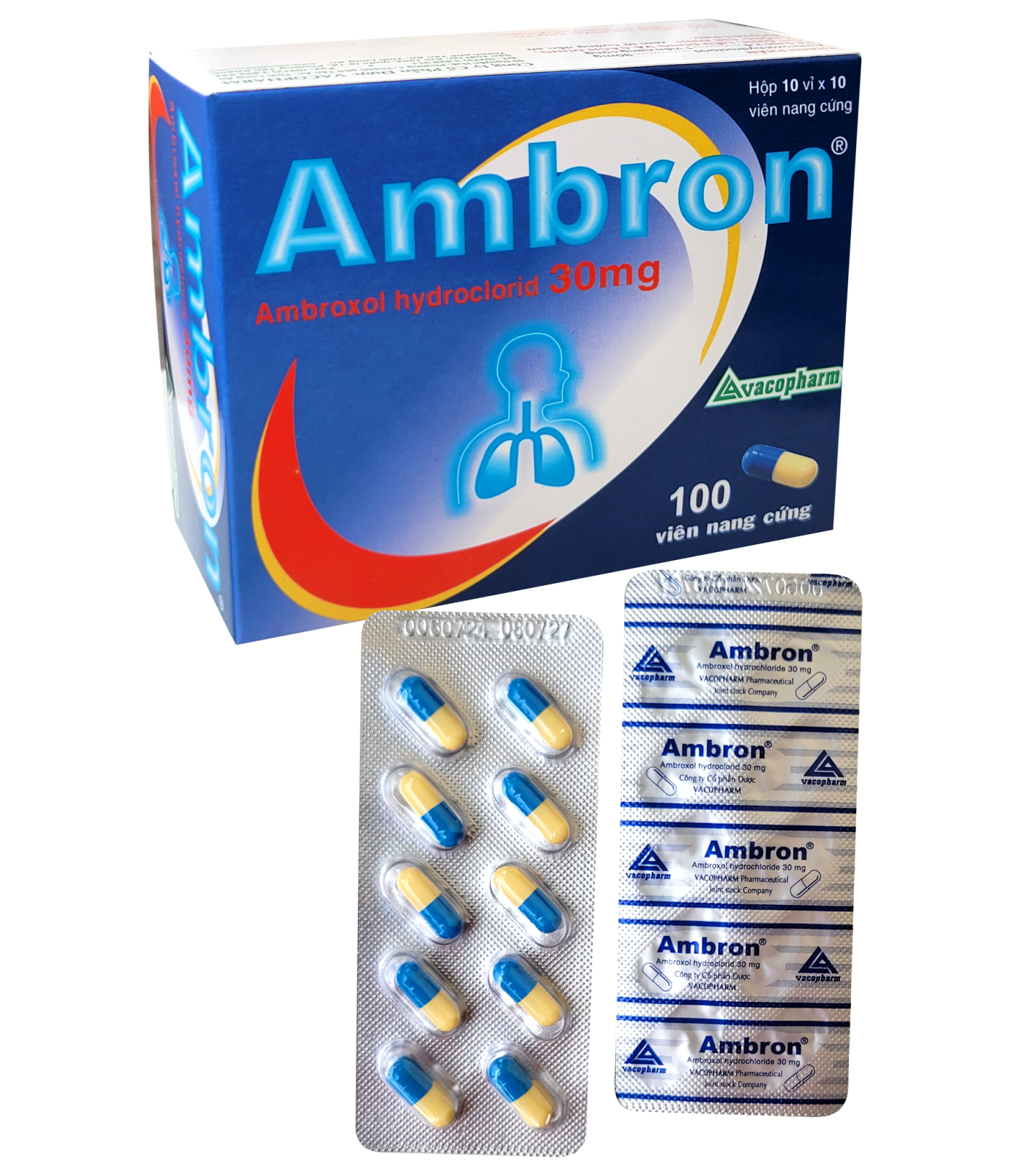 Thuốc Ambron 30mg Vacopharm (ambroxol) H10 vỉ x 10 viên