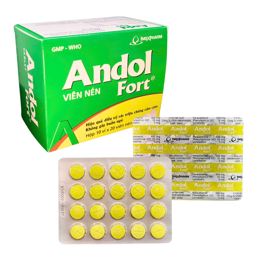 Andol Fort cảm cúm (H10 vỉ x20 viên) - Imexpharm (Panadol)