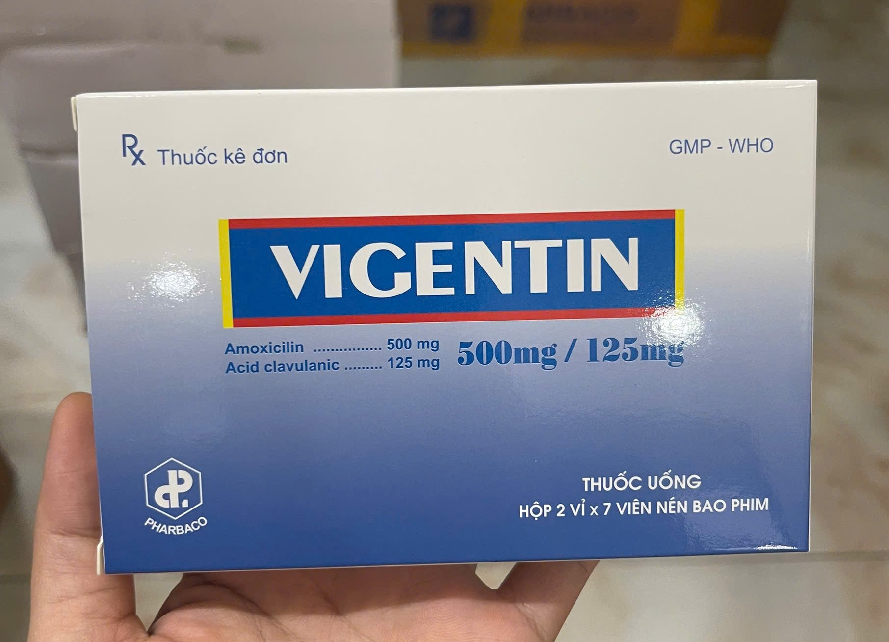 Thuốc Vigentin 500mg/125mg (Hộp 2 vỉ x 7 viên) - Điều trị nhiễm khuẩn (Pharbaco)